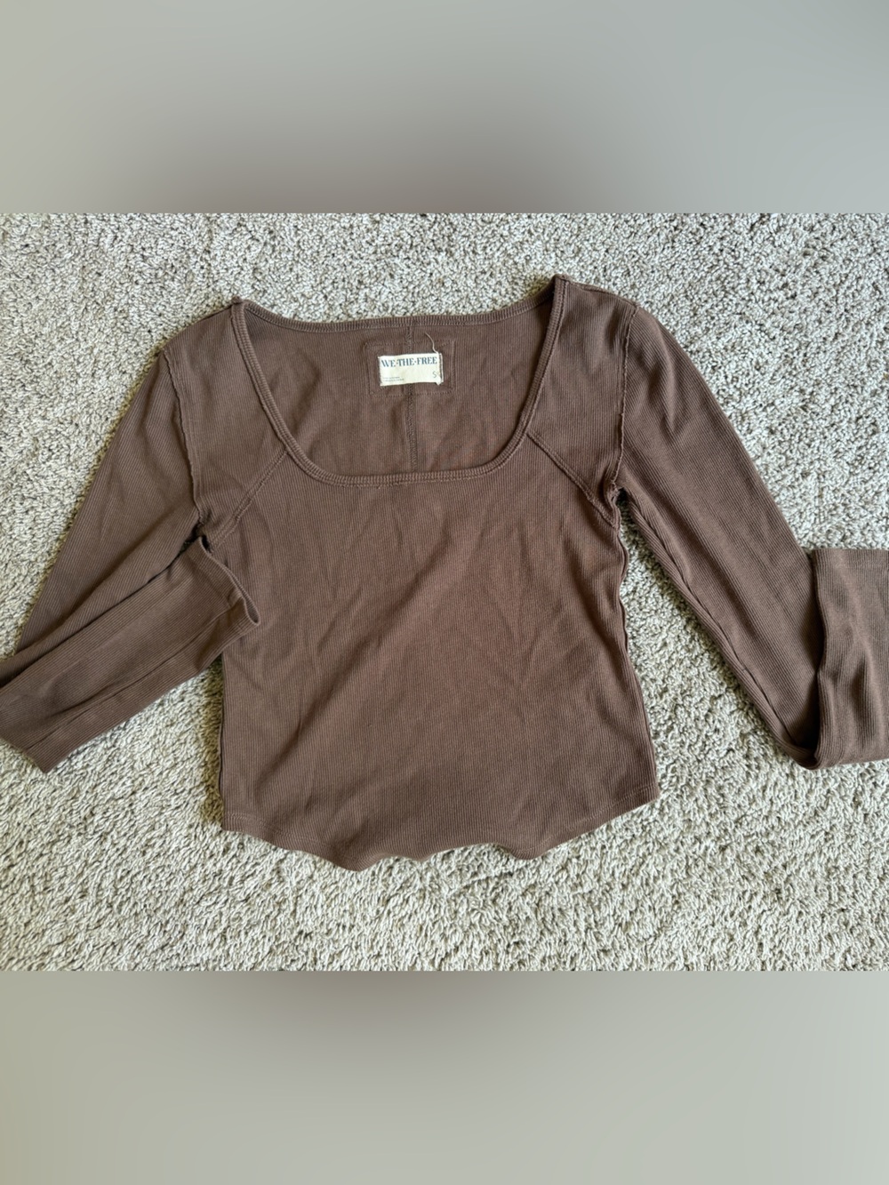 We The Free Chocolate Brown Scoop Neck Long Sleeve Top